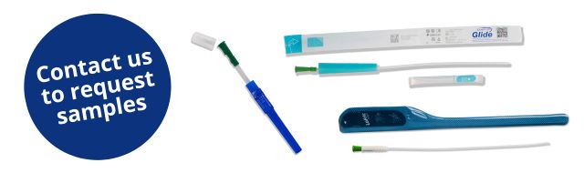 Selection of hydrophilic catheters and reads 'Contact us to request samples'