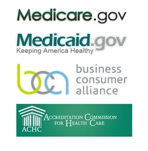 Logos of Medicare, Medicaid, Business Consumer Alliance, and ACHC